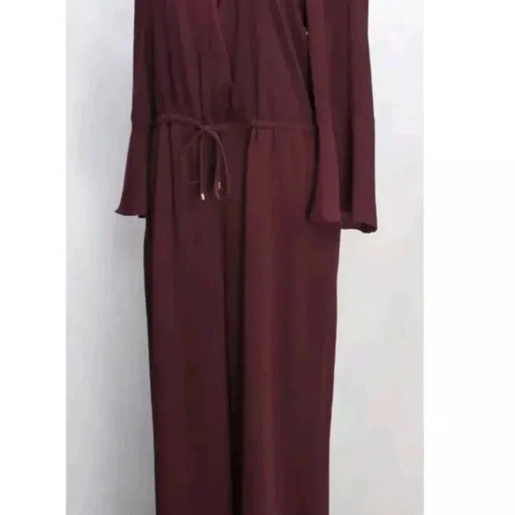New W Tags LAUREN RALPH LAUREN BurgundyBell Sleeve V-neck Drawstring Jumpsuit 12 - Picture 5 of 14